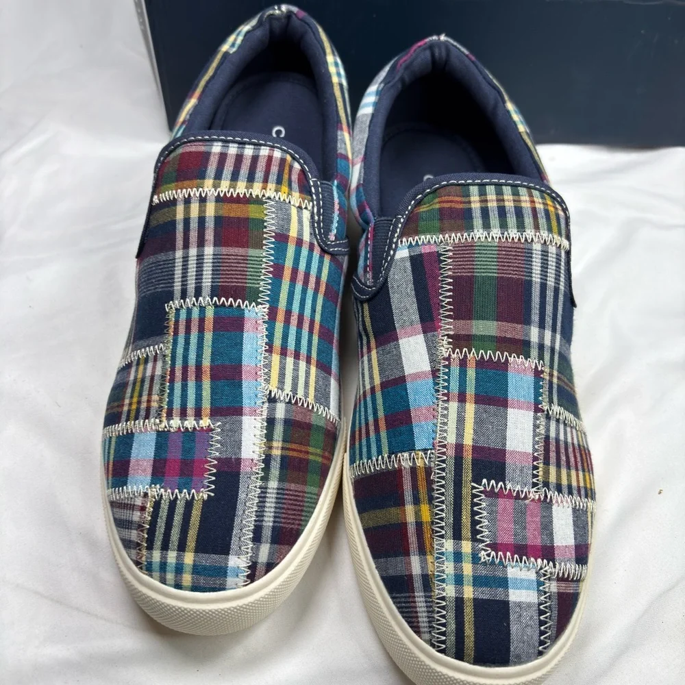 NWT Club Room Mens Navy Plaid Padded Goring Tate‎ Round Toe Platform Slip On